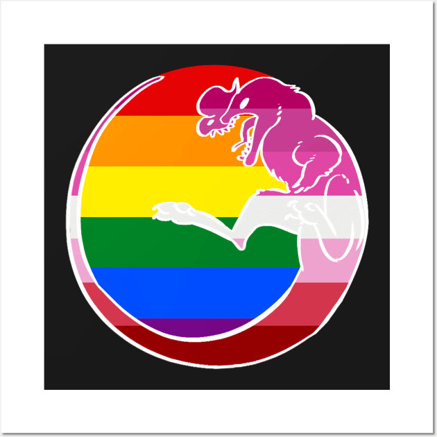 Gay / Lesbian Pride Dilophosaurus T-Shirt White Outline Wall Art by irradiatedsnakes